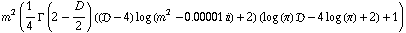 m^2 (1/4 Γ (2 - D/2) ((�� - 4) log (m^2 - 0.00001` i) + 2) (log (π) �� - 4 log (π) + 2) + 1)