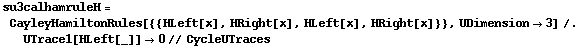 su3calhamruleH = CayleyHamiltonRules[{{HLeft[x], HRight[x], HLeft[x], HRight[x]}}, UDimension -> 3] /. UTrace1[HLeft[_]] -> 0 // CycleUTraces