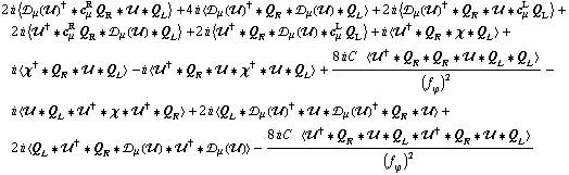 2 i < �s _ μ(��)^† '6 c _ μ^R Q _ R '6 �� '6 Q _ L > + 4 i < �s _ μ(��)^† '6 Q _ R '6 �s _ μ(��) '6 Q _ L > + 2 i < �s _ μ(��)^† '6 Q _ R '6 �� '6 c _ μ^L Q _ L > + 2 i < ��^† '6 c _ μ^R Q _ R '6 �s _ μ(��) '6 Q _ L > + 2 i < ��^† '6 Q _ R '6 �s _ μ(��) '6 c _ μ^L Q _ L > + i < ��^† '6 Q _ R '6 χ '6 Q _ L > + i < χ^† '6 Q _ R '6 �� '6 Q _ L > - i < ��^† '6 Q _ R '6 �� '6 χ^† '6 �� '6 Q _ L > + (8 i C^(  ) < ��^† '6 Q _ R '6 Q _ R '6 �� '6 Q _ L '6 Q _ L >)/(f _ ϕ^(�   ))^2 - i < �� '6 Q _ L '6 ��^† '6 χ '6 ��^† '6 Q _ R > + 2 i < Q _ L '6 �s _ μ(��)^† '6 �� '6 �s _ μ(��)^† '6 Q _ R '6 �� > + 2 i < Q _ L '6 ��^† '6 Q _ R '6 �s _ μ(��) '6 ��^† '6 �s _ μ(��) > - (8 i C^(  ) < ��^† '6 Q _ R '6 �� '6 Q _ L '6 ��^† '6 Q _ R '6 �� '6 Q _ L >)/(f _ ϕ^(�   ))^2