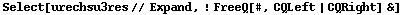 Select[urechsu3res // Expand, ! FreeQ[#, CQLeft | CQRight] &]