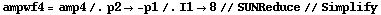 ampwf4 = amp4 /. p2 -> -p1 /. I1 -> 8 // SUNReduce // Simplify