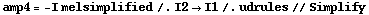 amp4 = -I melsimplified /. I2 -> I1 /. udrules // Simplify