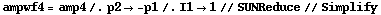 ampwf4 = amp4 /. p2 -> -p1 /. I1 -> 1 // SUNReduce // Simplify
