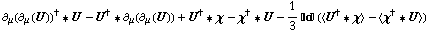 ∂ _ μ(∂ _ μ(U))^† '6 U - U^† '6 ∂ _ μ(∂ _ μ(U)) + U^† '6 χ - χ^† '6 U - 1/3 ���� (< U^† '6 χ > - < χ^† '6 U >)
