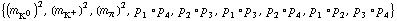 {(m _ K^0^(�   ))^2, (m _ K^+^(�   ))^2, (m _ π^(�   ))^2, p _ 1 &deg; p _ 4, p _ 2 &deg; p _ 3, p _ 1 &deg; p _ 3, p _ 2 &deg; p _ 4, p _ 1 &deg; p _ 2, p _ 3 &deg; p _ 4}
