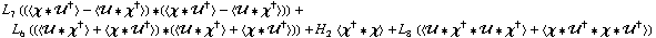 L _ 7^(  ) ((< χ '6 ��^† > - < �� '6 χ^† >) '6 (< χ '6 ��^† > - < �� '6 χ^† >)) + L _ 6^(  ) ((< �� '6 χ^† > + < χ '6 ��^† >) '6 (< �� '6 χ^† > + < χ '6 ��^† >)) + H _ 2^(  ) < χ^† '6 χ > + L _ 8^(  ) (< �� '6 χ^† '6 �� '6 χ^† > + < χ '6 ��^† '6 χ '6 ��^† >)