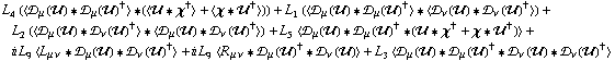 L _ 4^( ) (< ÷s _ μ(÷„) '6 ÷s _ μ(÷„)^† > '6 (< ÷„ '6 χ^† > + < χ '6 ÷„^† >)) + L _ 1^( ) (< ÷s _ μ(÷„) '6 ÷s _ μ(÷„)^† > '6 < ÷s _ ν(÷„) '6 ÷s _ ν(÷„)^† >) + L _ 2^( ) (< ÷s _ μ(÷„) '6 ÷s _ ν(÷„)^† > '6 < ÷s _ μ(÷„) '6 ÷s _ ν(÷„)^† >) + L _ 5^( ) < ÷s _ μ(÷„) '6 ÷s _ μ(÷„)^† '6 (÷„ '6 χ^† + χ '6 ÷„^†) > + i L _ 9^( ) < L _ (μ ν) '6 ÷s _ μ(÷„) '6 ÷s _ ν(÷„)^† > + i L _ 9^( ) < R _ (μ ν) '6 ÷s _ μ(÷„)^† '6 ÷s _ ν(÷„) > + L _ 3^( ) < ÷s _ μ(÷„) '6 ÷s _ μ(÷„)^† '6 ÷s _ ν(÷„) '6 ÷s _ ν(÷„)^† >
