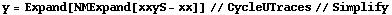 y = Expand[NMExpand[xxyS - xx]] // CycleUTraces // Simplify