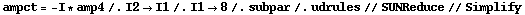 ampct = -I * amp4 /. I2 -> I1 /. I1 -> 8 /. subpar /. udrules // SUNReduce // Simplify