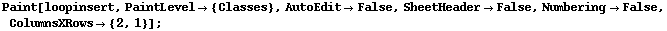 Paint[loopinsert, PaintLevel -> {Classes}, AutoEdit -> False, SheetHeader -> False, Numbering -> False, ColumnsXRows -> {2, 1}] ;