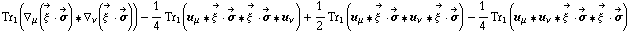 Tr _ 1(∇ _ μ(Overscript[ξ^( ), ->] &middot; Overscript[σ, ->]) '6 ∇ _ ν(Overscript[ξ^( ), ->] &middot; Overscript[σ, ->])) - 1/4 Tr _ 1(u _ μ '6 Overscript[ξ^( ), ->] &middot; Overscript[σ, ->] '6 Overscript[ξ^( ), ->] &middot; Overscript[σ, ->] '6 u _ ν) + 1/2 Tr _ 1(u _ μ '6 Overscript[ξ^( ), ->] &middot; Overscript[σ, ->] '6 u _ ν '6 Overscript[ξ^( ), ->] &middot; Overscript[σ, ->]) - 1/4 Tr _ 1(u _ μ '6 u _ ν '6 Overscript[ξ^( ), ->] &middot; Overscript[σ, ->] '6 Overscript[ξ^( ), ->] &middot; Overscript[σ, ->])