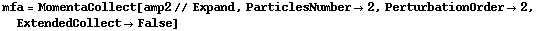 mfa = MomentaCollect[amp2 // Expand, ParticlesNumber -> 2, PerturbationOrder -> 2, ExtendedCollect -> False]