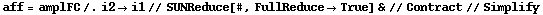 aff = amplFC /. i2 -> i1 // SUNReduce[#, FullReduce -> True] & // Contract // Simplify