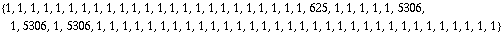 {1, 1, 1, 1, 1, 1, 1, 1, 1, 1, 1, 1, 1, 1, 1, 1, 1, 1, 1, 1, 1, 1, 1, 1, 625, 1, 1, 1, 1, 1, 5306, 1, 5306, 1, 5306, 1, 1, 1, 1, 1, 1, 1, 1, 1, 1, 1, 1, 1, 1, 1, 1, 1, 1, 1, 1, 1, 1, 1, 1, 1, 1, 1, 1, 1, 1, 1, 1}