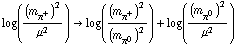 log((m _ π^+^(�   ))^2/μ^2) -> log((m _ π^+^(�   ))^2/(m _ π^0^(�   ))^2) + log((m _ π^0^(�   ))^2/μ^2)