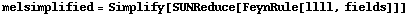 melsimplified = Simplify[SUNReduce[FeynRule[llll, fields]]]