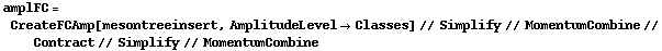 amplFC = CreateFCAmp[mesontreeinsert, AmplitudeLevel -> Classes] // Simplify // MomentumCombine // Contract // Simplify // MomentumCombine
