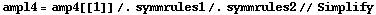 ampl4 = amp4[[1]] /. symmrules1 /. symmrules2 // Simplify