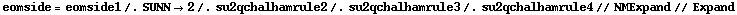 eomside = eomside1 /. SUNN -> 2 /. su2qchalhamrule2 /. su2qchalhamrule3 /. su2qchalhamrule4 // NMExpand // Expand