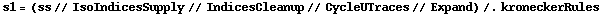 s1 = (ss // IsoIndicesSupply // IndicesCleanup // CycleUTraces // Expand) /. kroneckerRules