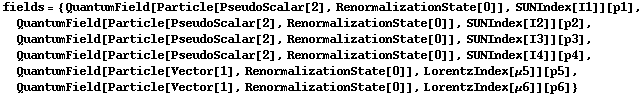 fields = {QuantumField[Particle[PseudoScalar[2], RenormalizationState[0]], SUNIndex[I1]][p1], QuantumField[Particle[PseudoScalar[2], RenormalizationState[0]], SUNIndex[I2]][p2], QuantumField[Particle[PseudoScalar[2], RenormalizationState[0]], SUNIndex[I3]][p3], QuantumField[Particle[PseudoScalar[2], RenormalizationState[0]], SUNIndex[I4]][p4], QuantumField[Particle[Vector[1], RenormalizationState[0]], LorentzIndex[μ5]][p5], QuantumField[Particle[Vector[1], RenormalizationState[0]], LorentzIndex[μ6]][p6]}