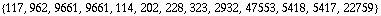 {117, 962, 9661, 9661, 114, 202, 228, 323, 2932, 47553, 5418, 5417, 22759}