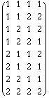 ( 1   1   1   1 )    1   1   2   2    1   2   1   2    1   2   2   1    2   1   1   2    2   1   2   1    2   2   1   1    2   2   2   2