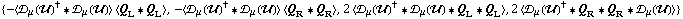 {-< �s _ μ(��)^† '6 �s _ μ(��) > < Q _ L '6 Q _ L >, -< �s _ μ(��)^† '6 �s _ μ(��) > < Q _ R '6 Q _ R >, 2 < �s _ μ(��)^† '6 �s _ μ(��) '6 Q _ L '6 Q _ L >, 2 < �s _ μ(��)^† '6 Q _ R '6 Q _ R '6 �s _ μ(��) >}