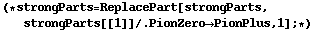 (* strongParts = ReplacePart[strongParts, strongParts[[1]] /. PionZero -> PionPlus, 1] ; *)