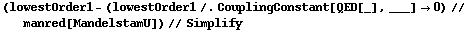 (lowestOrder1 - (lowestOrder1 /. CouplingConstant[QED[_], ___] -> 0) // manred[MandelstamU]) // Simplify
