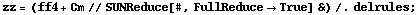 zz = (ff4 + Cm // SUNReduce[#, FullReduce -> True] &) /. delrules ;