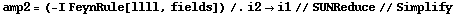 amp2 = (-I FeynRule[llll, fields]) /. i2 -> i1 // SUNReduce // Simplify