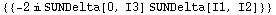 {{-2 i SUNDelta[0, I3] SUNDelta[I1, I2]}}