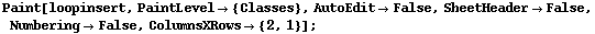 Paint[loopinsert, PaintLevel -> {Classes}, AutoEdit -> False, SheetHeader -> False, Numbering -> False, ColumnsXRows -> {2, 1}] ;