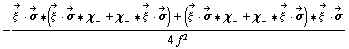 -(Overscript[ξ^( ), ->] &middot; Overscript[σ, ->] '6 (Overscript[ξ^( ), ->] &middot; Overscript[σ, ->] '6 χ _ - + χ _ - '6 Overscript[ξ^( ), ->] &middot; Overscript[σ, ->]) + (Overscript[ξ^( ), ->] &middot; Overscript[σ, ->] '6 χ _ - + χ _ - '6 Overscript[ξ^( ), ->] &middot; Overscript[σ, ->]) '6 Overscript[ξ^( ), ->] &middot; Overscript[σ, ->])/(4 f^2)