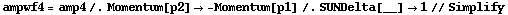 ampwf4 = amp4 /. Momentum[p2] -> -Momentum[p1] /. SUNDelta[__] -> 1 // Simplify