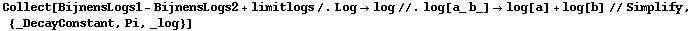 Collect[BijnensLogs1 - BijnensLogs2 + limitlogs /. Log -> log //. log[a_ b_] -> log[a] + log[b] // Simplify, {_DecayConstant, Pi, _log}]