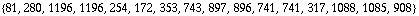 {81, 280, 1196, 1196, 254, 172, 353, 743, 897, 896, 741, 741, 317, 1088, 1085, 908}