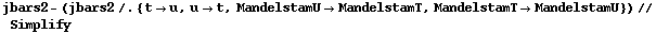 jbars2 - (jbars2 /. {t -> u, u -> t, MandelstamU -> MandelstamT, MandelstamT -> MandelstamU}) // Simplify