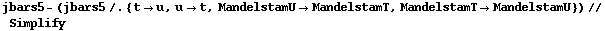 jbars5 - (jbars5 /. {t -> u, u -> t, MandelstamU -> MandelstamT, MandelstamT -> MandelstamU}) // Simplify