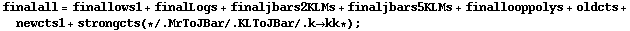 finalall = finallows1 + finalLogs + finaljbars2KLMs + finaljbars5KLMs + finallooppolys + oldcts + newcts1 + strongcts (* /. MrToJBar /. KLToJBar /. k -> kk *) ;