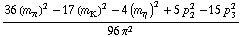 (36 (m _ π^(�   ))^2 - 17 (m _ K^(�   ))^2 - 4 (m _ η^(�   ))^2 + 5 p _ 2^2 - 15 p _ 3^2)/(96 π^2)