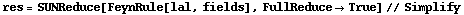 res = SUNReduce[FeynRule[lal, fields], FullReduce -> True] // Simplify
