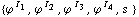{ϕ^( )^I _ 1, ϕ^( )^I _ 2, ϕ^( )^I _ 3, ϕ^( )^I _ 4, s^( )}