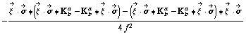 -(Overscript[ξ^( ), ->] &middot; Overscript[σ, ->] '6 (Overscript[ξ^( ), ->] &middot; Overscript[σ, ->] '6 K _ b^a - K _ b^a '6 Overscript[ξ^( ), ->] &middot; Overscript[σ, ->]) - (Overscript[ξ^( ), ->] &middot; Overscript[σ, ->] '6 K _ b^a - K _ b^a '6 Overscript[ξ^( ), ->] &middot; Overscript[σ, ->]) '6 Overscript[ξ^( ), ->] &middot; Overscript[σ, ->])/(4 f^2)