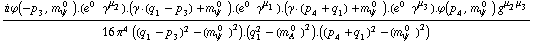 (i ϕ  ( -p _ 3 ,  m _ ψ^( 0  ) ) . (e^(0  ) γ^μ _ 2) . (γ  ·  ( q _ 1 - p _ 3 ) + m _ ψ^( 0  )) . (e^(0  ) γ^μ _ 1) . (γ  ·  ( p _ 4 + q _ 1 ) + m _ ψ^( 0  )) . (e^(0  ) γ^μ _ 3) . ϕ  ( p _ 4 ,  m _ ψ^( 0  ) ) g^(μ _ 2  μ _ 3))/(16 π^4 ((q _ 1 - p _ 3)^2 - (m _ ψ^( 0  ))^2) . (q _ 1^2 - (m _ A^( 0  ))^2) . ((p _ 4 + q _ 1)^2 - (m _ ψ^( 0  ))^2))