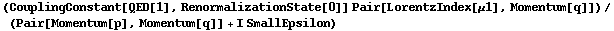 (CouplingConstant[QED[1], RenormalizationState[0]] Pair[LorentzIndex[μ1], Momentum[q]])/(Pair[Momentum[p], Momentum[q]] + I SmallEpsilon)