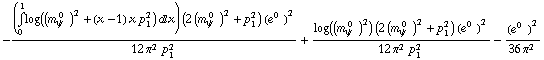 -((Underoverscript[∫, 0, arg3] log((m _ ψ^( 0  ))^2 + (x - 1) x p _ 1^2) d x) (2 (m _ ψ^( 0  ))^2 + p _ 1^2) (e^(0  ))^2)/(12 π^2 p _ 1^2) + (log((m _ ψ^( 0  ))^2) (2 (m _ ψ^( 0  ))^2 + p _ 1^2) (e^(0  ))^2)/(12 π^2 p _ 1^2) - (e^(0  ))^2/(36 π^2)