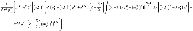 1/(8 π^4 p _ 1^2) (μ^(-D) (e^(0  ))^2 ((m _ ψ^( 0  ))^2 (π^2 (p _ 1^2 - (m _ ψ^( 0  ))^2) μ^D + π^(D/2) Γ(2 - D/2) (Underoverscript[∫, 0, arg3] ((x - 1) (x p _ 1^2 - (m _ ψ^( 0  ))^2))^(D - 4)/2 d x) ((m _ ψ^( 0  ))^2 - 3 p _ 1^2) μ^4) - π^(D/2) μ^4 Γ(2 - D/2) ((m _ ψ^( 0  ))^2)^(D/2)))
